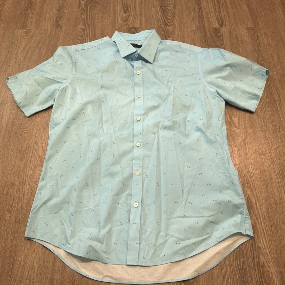 Zachary Prell Men Short Sleeve Button Up Cotton Shirt Size Medium - Blue White